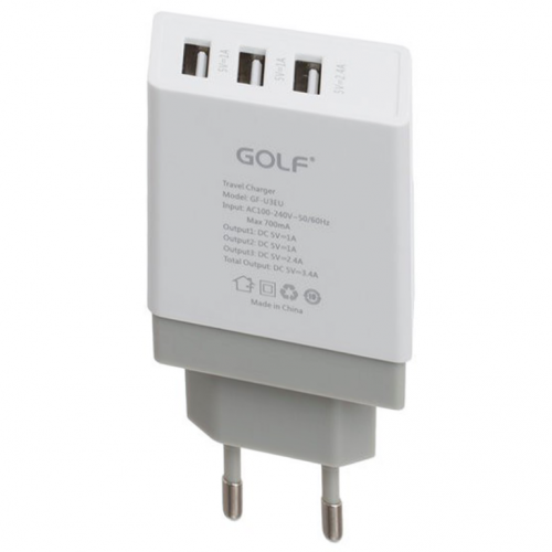 Kućni punjač 3USB beli 3.4A GOLF GF-U3