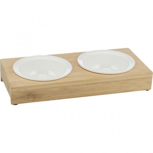 Set keramičkih činija na stalku od bambusovog drveta 2x 0.25l 12cm 60x5x14cm bele činije