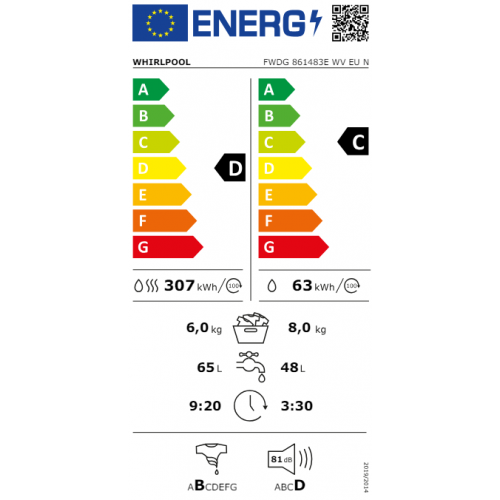 Mašine za pranje i sušenje Whirlpool FWDG 861483E WV EU N