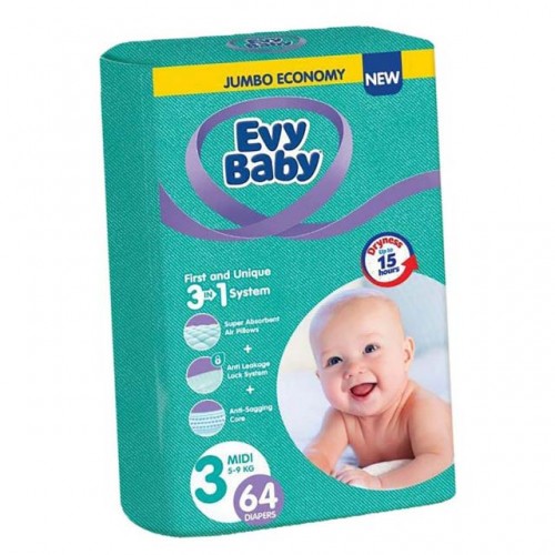 Pelene za bebe Evy baby Jumbo 3 Midi 5 - 9kg, 64kom, 3u1