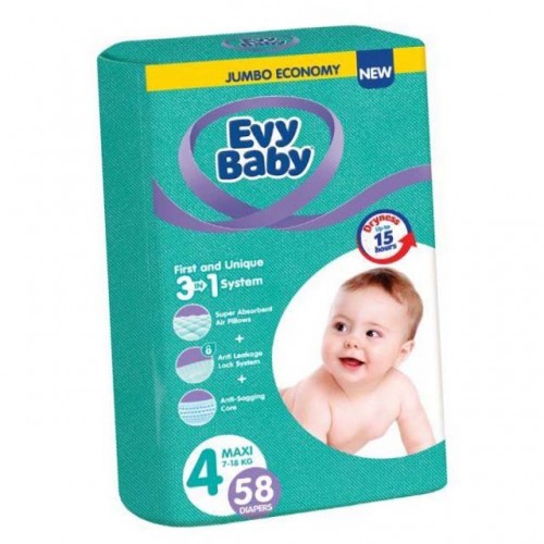 Pelene za bebe Evy baby Jumbo 4 Maxi 8 - 18kg, 58kom, 3u1