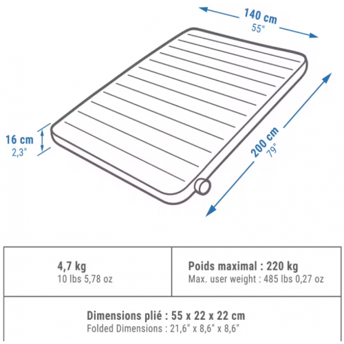 Dušek air seconds comfort 140 cm na naduvavanje za kampovanje za 2 osobe