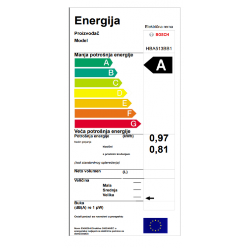 Ugradna rerna BOSCH HBA513BB1 mehanička 71L