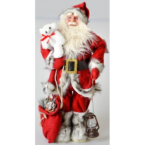 Crveni deda Mraz sa džakom, fenjerom i medom 60 com