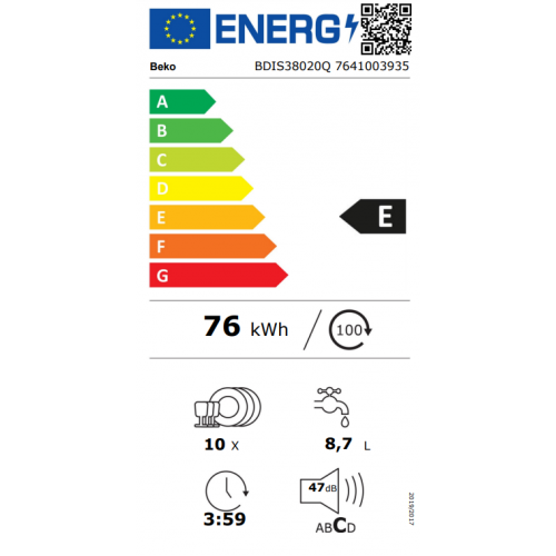 Ugradna mašina za pranje sudova Beko BDIS 38020 Q