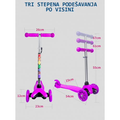 Dečiji Trotinet Sa Svetlećim Točkićima Rozi