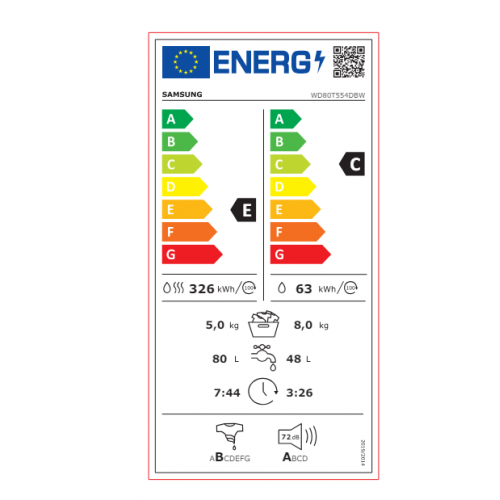 Mašina za pranje i sušenje veša SAMSUNG WD80T554DBW/S7