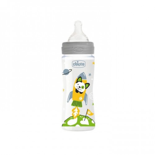 Chicco plastična flašica 330ML, silikon siva