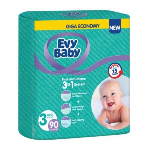 Pelene za bebe Evy baby Giant 3 Maxi 5 - 9kg, 90kom, 3u1