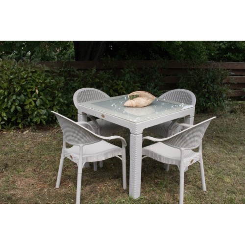 Bastenski set Bambu 4 stolice i sto sa staklom 90x90 capuccino