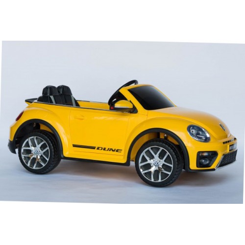 Dečiji autić na akumulator VW Buba sa kožnim sedištem i sa ojačanim PVC točkovima žuta