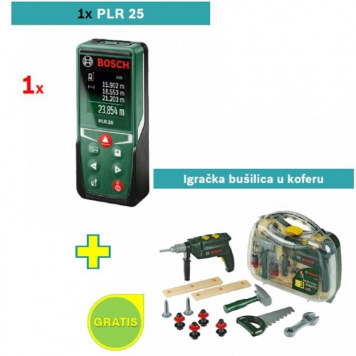 Digitalni laserski daljinomer Bosch PLR 25 + Igračka bušilica u koferu