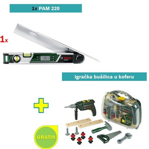 Digitalni merač uglova Bosch PAM 220 + igračku bušilicu u koferu GRATIS