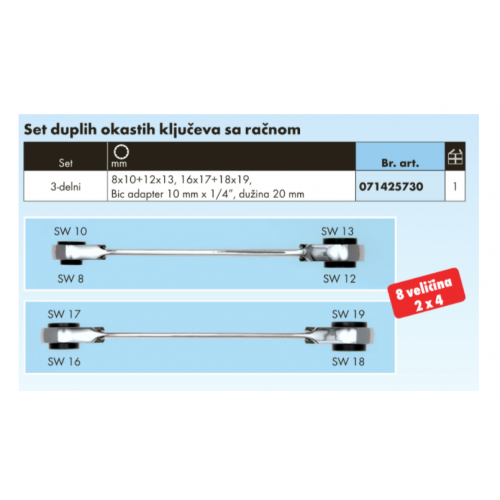 Set Zebra okastih ključeva sa račnom i adapterom za nasadnike 1/4 Wurth