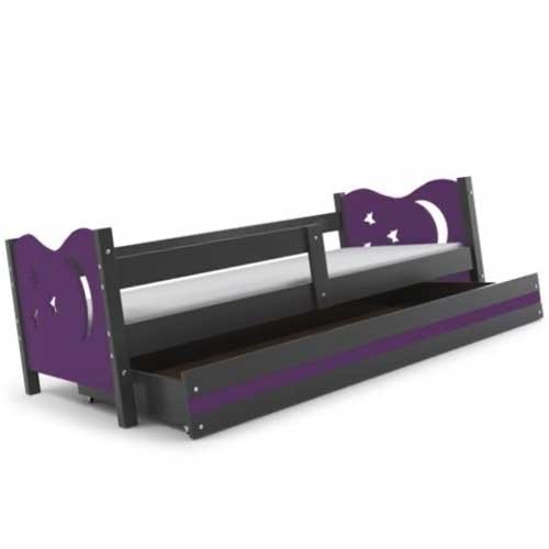 Dečiji krevet Elegant Graphite ljubičasti 160x80 cm sa fiokom i dušekom