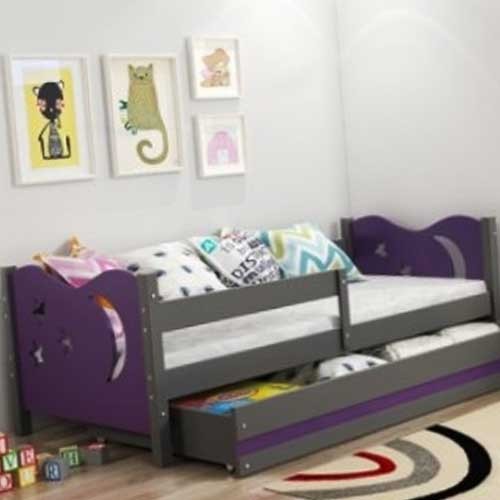 Dečiji krevet Elegant Graphite ljubičasti 160x80 cm sa fiokom i dušekom