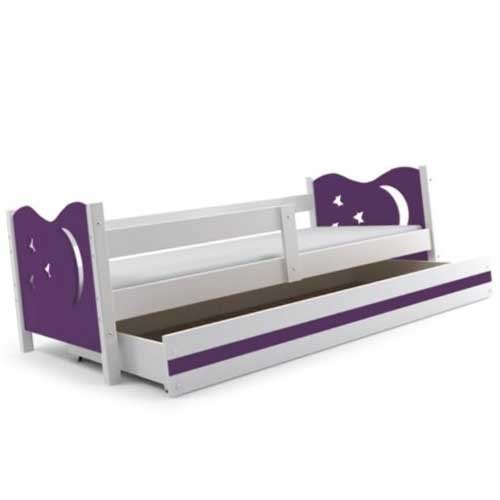 Dečiji krevet Elegant White ljubičasti 160x80 cm sa fiokom i dušekom