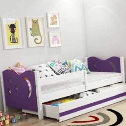 Dečiji krevet Elegant White ljubičasti 160x80 cm sa fiokom i dušekom