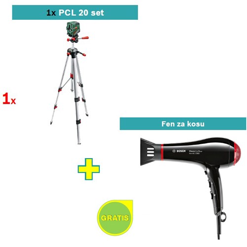 Laser za ukrštene linije Bosch PCL 20 Set + Bosch fen za kosu GRATIS