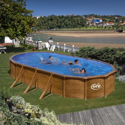 GRE ovalni montažni bazen Pacific Wood SET dubine 610x375x120cm