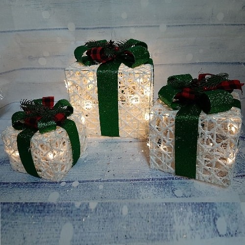 Dekorativne led svetleće kutije - 3 komada  Glossy set bela