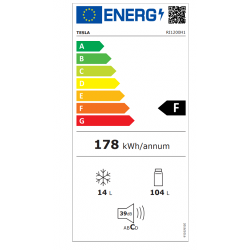 Tesla RI1201H1 ugradni sa jednim vratima/ručno otapanje/F/104+14L/88X54X54cm/bela frižider ( RI1201H1 )  