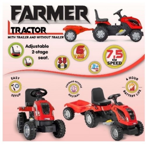 Traktor sa prikolicom na akumulator 6V, crveni 309680