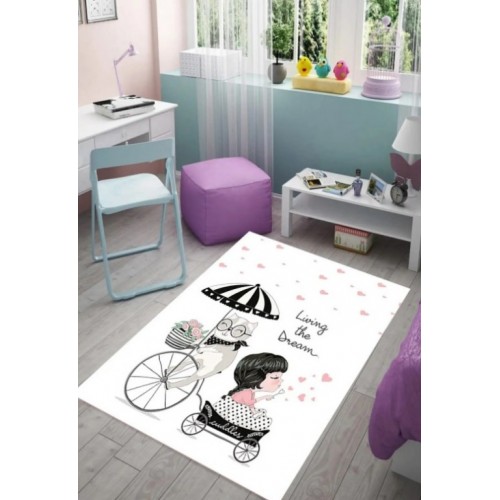 Tepih za dečiju sobu 120x180 cm - Devojčica i maca B-386 
