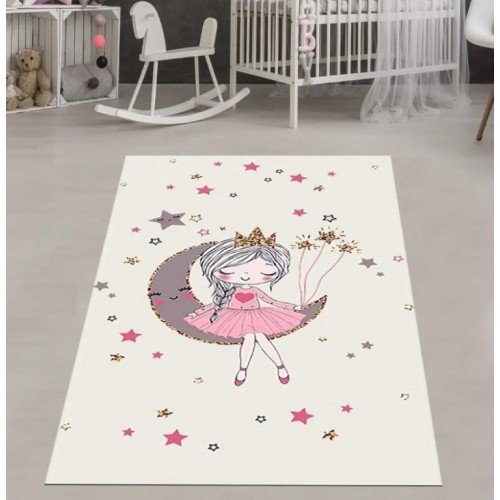 Tepih za dečiju sobu 120x180 cm - Devojčica na mesecu O-103 