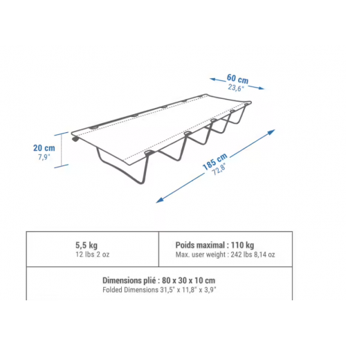 Krevet za kampovanje 60 cm  za 1 osobu