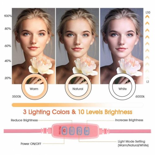 Selfie LED Ring light G3 16cm sa stalkom roze