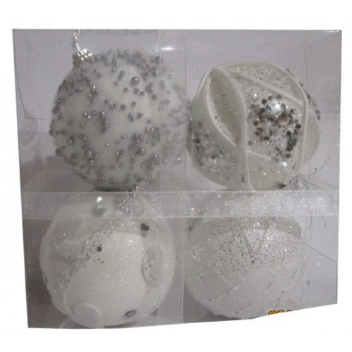Set ukrasa za jelku kugle 4 komada bela Icy foam