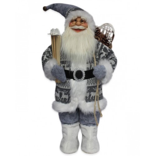 Sivi deda Mraz sa džakom i skijama 60 cm