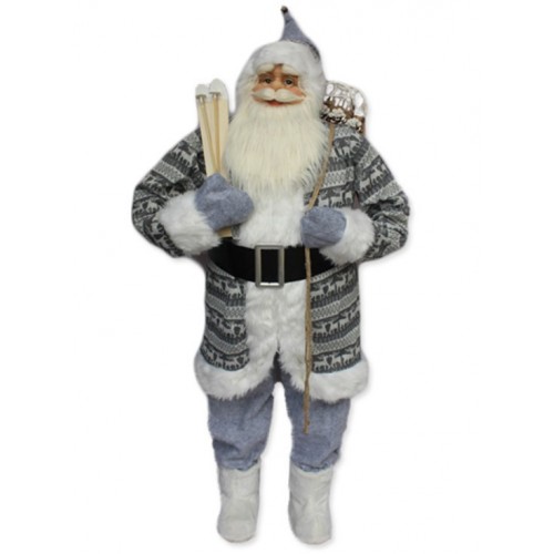 Sivi deda Mraz sa vrećom i skijama 150 cm