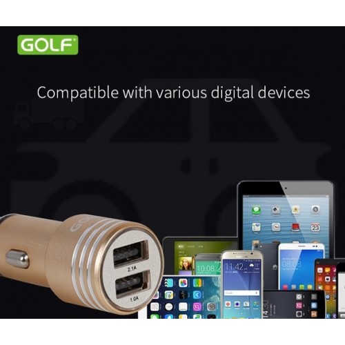 Auto punjač metalni 2USB 2.1A GOLF GF-C06G