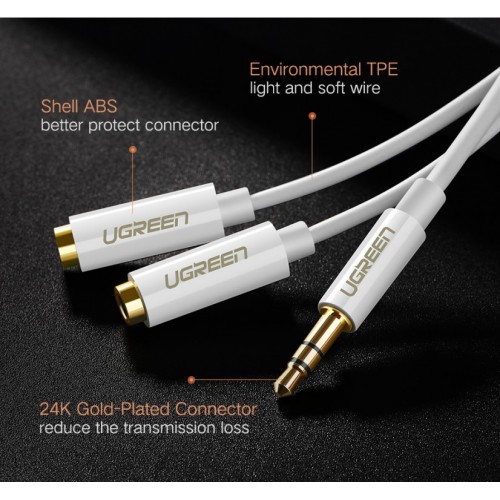 AUX M na 2xAUX F kabl 25cm Ugreen AV134 beli 10739