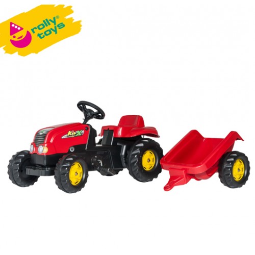 Traktor na pedale sa prikolicom RollyKid-X crveni