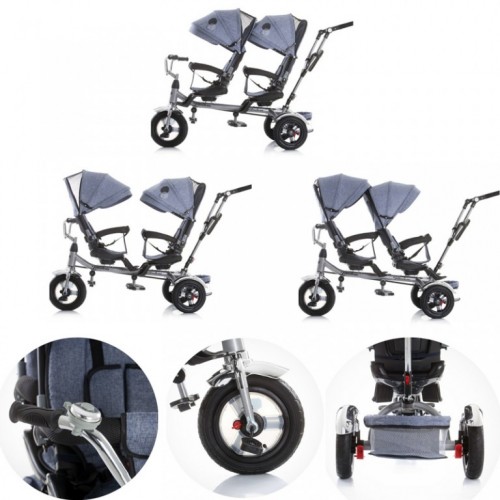 Tricikl za blizance Tandem grey