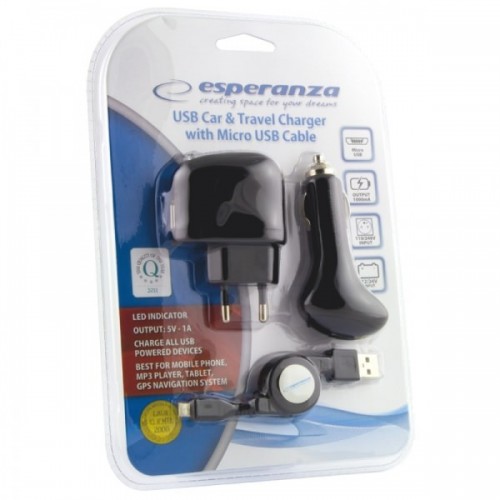 USB punjači + microUSB kabl Esperanza 3in1 set EZ116