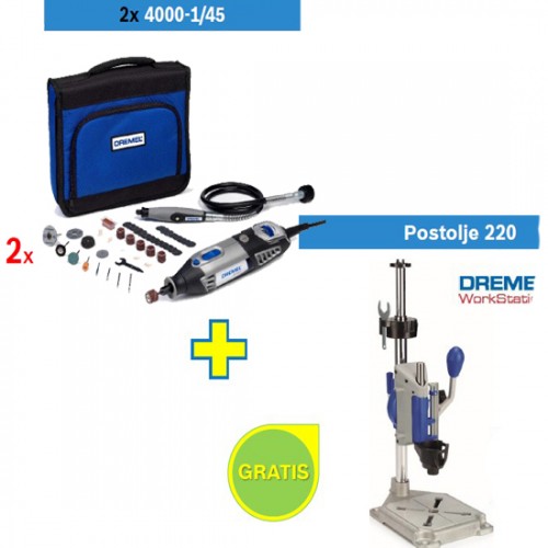 Višenamenski alat DREMEL 4000 sa 45 kom pribora + Postolje Dremel 220