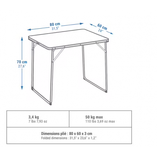 Sklopivi sto za kampovanje 2 do 4 osobe