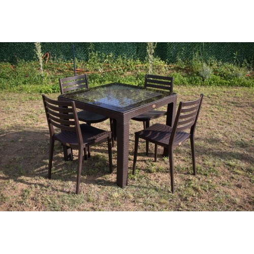 Baštenski set ZARA 4 stolice i sto sa staklom 90x90  Braon 
