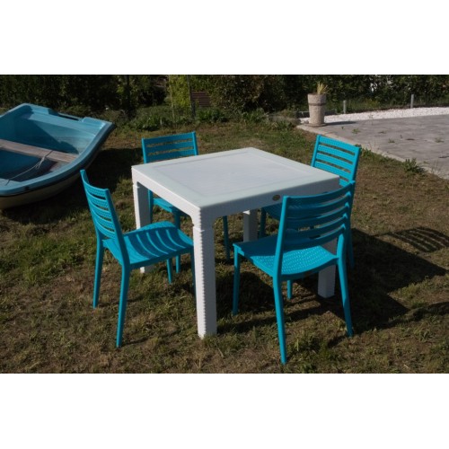 Baštenski set ZEBA 4 stolice i sto sa staklom 90x90 belo plavi 
