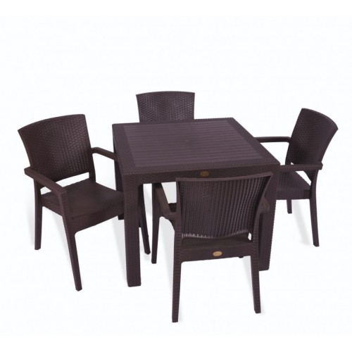Bastenski set ZEUGMA 4 stolice i sto 90x90 Braon 