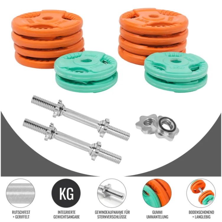 Gumirani tegovi ukupno 30 kg + 2 Kratke šipke sa zvezdastim maticama