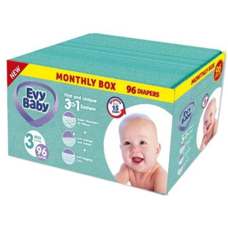 Pelene za bebe Evy baby Box 3 Midi 5 - 9kg, 96kom, 3u1