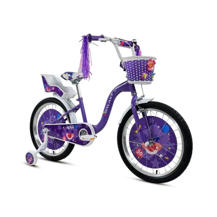 Brend:	GALAXY Materijal rama:	Čelik Obručevi točkova:	20" ALU dupli zid Ručice kočnica:	PVC Kočnice:	prednja V-Brake, zadnja KONTRA Sedište:	HAPPY BEZ OPRUGA Sp. gume:	20x2.125 crne Blatobrani:	plastični Lancobran:	plastični Korpa prednja:	plastična Dodatna oprema:	pomoćni točkovi, sedište za lutku, zvonce, ukrasne trake na volanu Boja:	ljubičasta