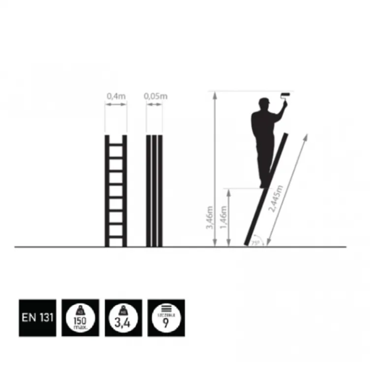 BAULICH 1x9 Jednodelne Aluminijumske Merdevine PRO