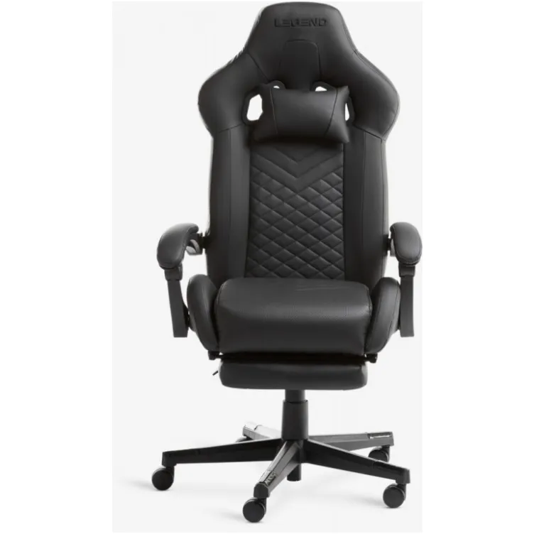 Gejmerska stolica Halan sa nasl. za noge crna vešt. koža