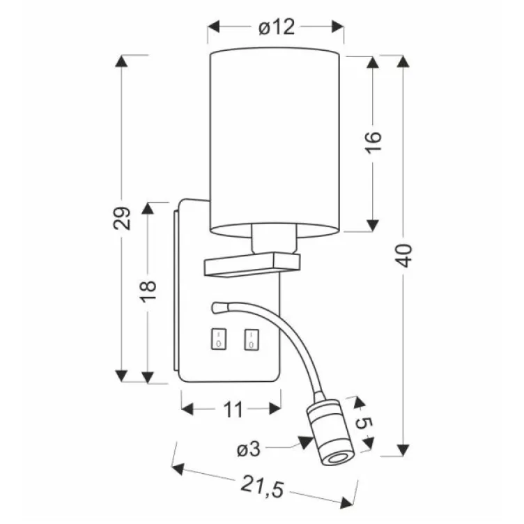 Magnum 3 Zidna Lampa 1x40W E27+3W LED